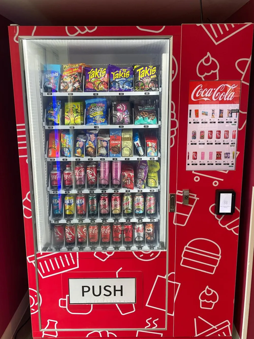 Red branded JV A11 stocked with snacks and drinks