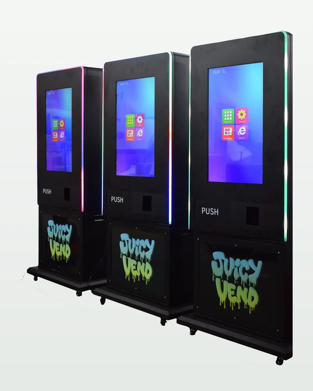Three JV180 machines side by side with different LED edge colours