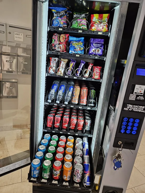 Snack machine open for restocking